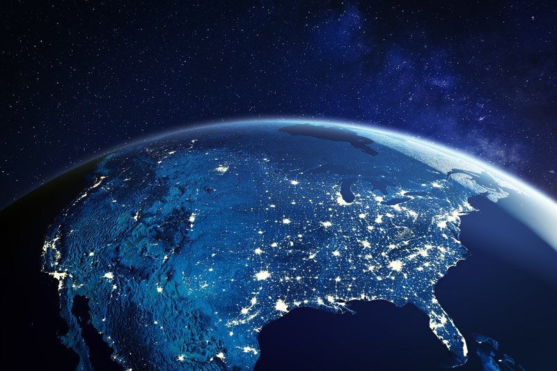 Global view of North America, Canada and Mexico