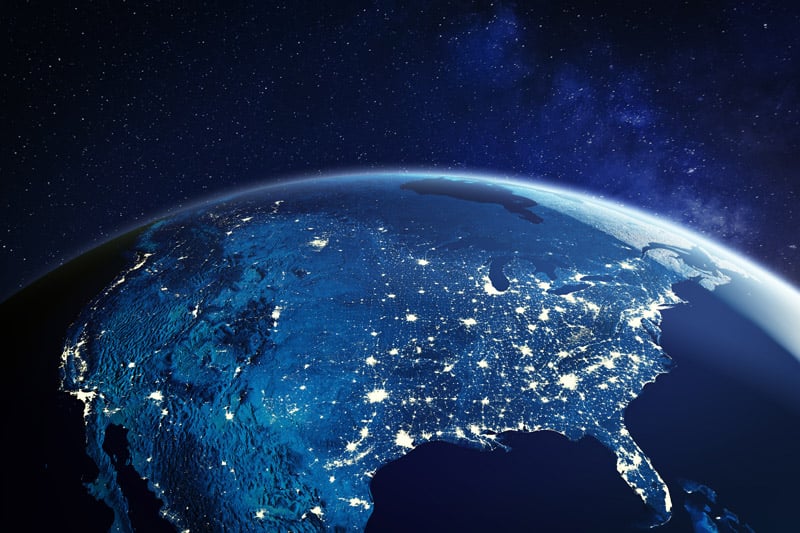 Global view of North America, Canada and Mexico